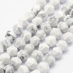 Howlite Natural Howlite Beads Strands, Star Cut Round Beads, Faceted, 8~8.5mm, Hole: 1mm, about 48~50pcs/strand, 14.9~15.1 inch(38~38.5cm)