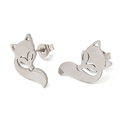 Stainless Steel Color 304 Stainless Steel Stud Earrings, Fox, Stainless Steel Color, 17x10mm