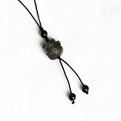 Maneki Neko Natural Silver Obsidian Pendant for Mobile Phone Strap, Haging Charms Decoration, Maneki Neko, 12cm
