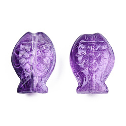 Púrpura Perlas de vidrio pintado en aerosol transparente, pescado, púrpura, 14x10x5.5 mm, agujero: 1 mm