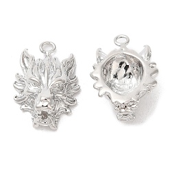 Real Platinum Plated Brass Pendants, Wolf Charm, Real Platinum Plated, 25x17x13mm, Hole: 2mm