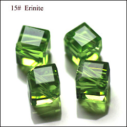 Verde Imitación perlas de cristal austriaco, aaa grado, facetados, cubo, verde, 7x8.5x8.5 mm, agujero: 0.9~1 mm