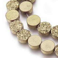 Light Gold Plated Electroplated Non-magnetic Synthetic Hematite Beads Strands, Frosted, Flat Round, Light Gold Plated, 10x4mm, Hole: 1mm, about 40pcs/strand, 15.94 inch(40.5cm)