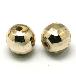 Plaqué Or Facettes plaqué perles rondes acryliques, plaqué or, 10mm, trou: 1.5 mm, environ 800 pièces / livre