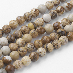 Jaspe Image Image naturelle brins de perles de jaspe, ronde, 4~4.5mm, Trou: 1mm, Environ 85~90 pcs/chapelet, 14.9 pouce (38 cm)