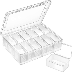 Clear 12 Grids Transparent Rectangle Plastic Beads Storage Containers, with 12Pcs Independent Small Boxes & Lids, Clear, 17x22.5x5.7cm