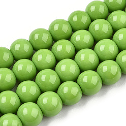 Lime Vert Perles de verre opaques de couleur unie, ronde, lime green, 8~8.5mm, Trou: 1.5mm, Environ 51~53 pcs/chapelet, 14.96 pouces ~ 15.55 pouces (38~39.7 cm)