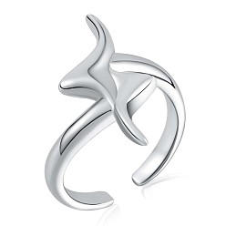 Platinum Rhodium Plated 925 Sterling Silver Lightning Bolt Open Cuff Ring for Women, Platinum, US Size 5 1/4(15.9mm)