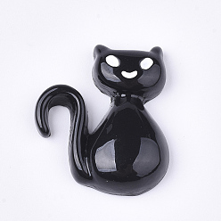Black Resin Kitten Cabochons, Cartoon Cat, Black, 25x21.5x6mm