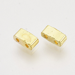 Plateado en Oro Granos de la semilla de cristal electrochapa, 2 agujero, Rectángulo, oro chapado, 4.5~5.5x2x2~2.5 mm, agujero: 0.5~0.8 mm