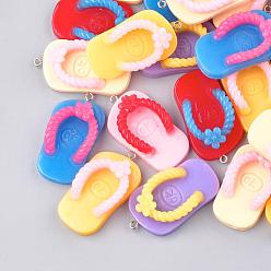 Mixed Color Resin Slipper Pendants, Mixed Color, 46x23x15mm, Hole: 2mm
