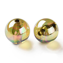 Verge D'or Perles acryliques transparentes, de couleur plaquée ab , ronde, verge d'or, 20x19mm, Trou: 3mm, environ111 pcs / 500 g