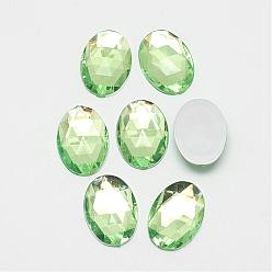 Verde Claro Cabujones de acrílico rhinestone espalda plana, facetados, plata inferior plateado, oval, verde claro, 18x13x4.5 mm