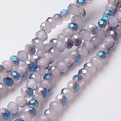 Violet Electroplate Glass Beads Strands, Half Rainbow Plated, Faceted, Rondelle, Violet, 4~4.5x3mm, Hole: 0.5mm, about 130~135pcs/strand, 15.5~16 inch(39~40cm)