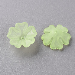 Jaune Vert Chapeaux de perles acryliques givrées transparentes, 5 pétales, fleur, jaune vert, 16.5x6mm, Trou: 1.6mm, environ959 pcs / 500 g