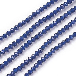 Bleu Foncé Chapelets de perles en verre transparentes  , facette, ronde, bleu foncé, 2mm, Trou: 0.5mm, Environ 164~182 pcs/chapelet, 14.8~15.7 pouce (37.5~40 cm)
