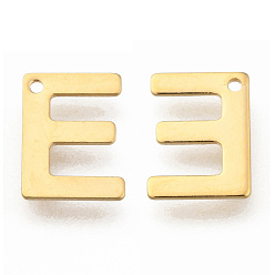 Letter E 304 charmes en acier inoxydable, lettre, breloques initiales, réel 18 k plaqué or, letter.e, 11x6~12x0.8mm, Trou: 1mm