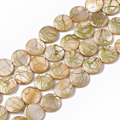 PeachPuff Drawbench Freshwater Shell Beads Strands, Dyed, Flat Round, PeachPuff, 10.5~11.5x2~3mm, Hole: 1mm, about 32pcs/Strand, 14.17 inch~14.45 inch