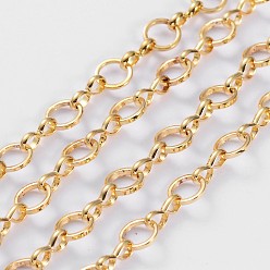Golden Brass Handmade Chains Mother-son Chains, Unwelded, with Spool, Golden Color,  Mother Link: 6mm in diameter,  1mm thick, Son Link: 5.5mm in diameter,  1mm thick, about 32.8 Feet(10m)/roll