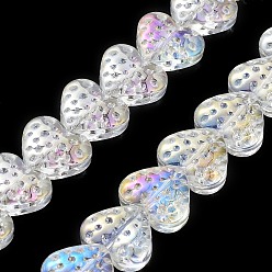 Clair AB Plaquent verre transparent perles brins, de couleur plaquée ab , cœur, clair ab, 13x15mm, Trou: 1.2mm, Environ 50 pcs/chapelet, 25.59'' (65 cm)