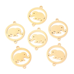 Oro Conectores de eslabones de acero inoxidable, plano y redondo con elefante, dorado, 19x15x1.1 mm, agujero: 1.4 mm