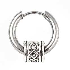 Antique Silver & Stainless Steel Color 304 Stainless Steel Hoop Earrings, Zinc Alloy Tube Earring for Women, Antique Silver & Stainless Steel Color, 17mm, Pin: 1mm