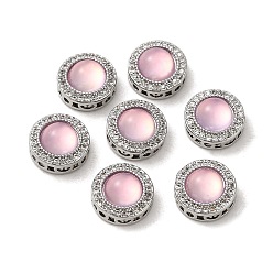 Rose Nacré Micro cuivres ouvrent zircone cubique liens multi-brins, avec résine imitation opale rose, plat rond, Platine plaqué, perle rose, 10x5.5mm, Trou: 1.2mm