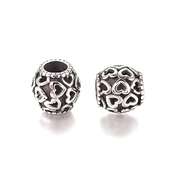 Antique Silver 304 Stainless Steel European Beads, Large Hole Beads, Oval with Heart, Antique Silver, 10.5x10mm, Hole: 5mm