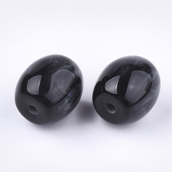 Noir Perles en résine, pierre d'imitation, ovale, noir, 17~17.5x16mm, Trou: 3mm