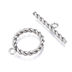 Stainless Steel Color 201 Stainless Steel Toggle Clasps, Ring, Stainless Steel Color, Ring: 18x15x2.5mm, Hole: 1.8mm, Inner Diameter: 11mm, Bar: 23m5m2, Hole: 1.8mm