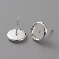 925 Sterling Silver Plated Brass Stud Earring Settings, Long-Lasting Plated, Flat Round, 925 Sterling Silver Plated, 10mm, Pin: 0.7mm, Tray: 8mm