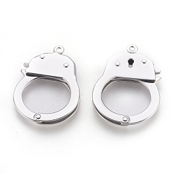 Stainless Steel Color 304 Stainless Steel Handcuffs Clasps, Stainless Steel Color, 38x26.5x4mm, Hole: 1.8mm, Inner Diameter: 17x19mm