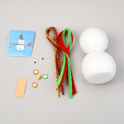 Red DIY Christmas Snowman Crafts, Including Picture, Chenille Sticks, Craft Eye, Iron Button Pin, Paper Stick, Foam Model, Red, 111x66mm