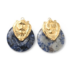 Blue Spot Jasper Natural Blue Spot Jasper Pendants, Ion Plating(IP) Donut Charm, with Golden Color Plated 304 Stainless Steel Lion Findings and Jump Rings, 36x30x11.5mm, Hole: 3mm