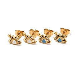 Mixed Color Enamel Crab Stud Earrings with 316 Surgical Stainless Steel Pins, Gold Plated 304 Stainless Steel Jewelry for Women, Mixed Color, 7x9mm, Pin: 0.8mm