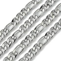 Stainless Steel Color Stainless Steel Figaro Chains, Unwelded, Stainless Steel Color, 9~13x6x1.6mm
