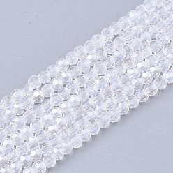 Clear Electroplate Glass Beads Strands, Pearl Luster Plated, Faceted, Rondelle, Clear, 2.5~3x2~2.5mm, Hole: 0.6mm, about 196pcs/strand, 19 inch