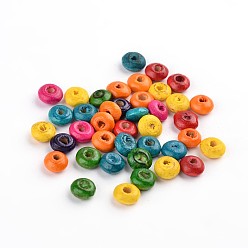 Mixed Color Natural Wood Beads, Button, Lead Free, Dyed, Rondelle, Mixed Color, 6x3mm, Hole: 1.6~2mm, about 25440pcs/1000g