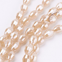 Blanc Navajo Perles en verre electroplate, plein éclat de la perle plaqué, facette, ovale, navajo blanc, 6x4mm, Trou: 1mm, Environ 72 pcs/chapelet, 16 pouce