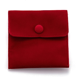Brique Rouge Sacs à bijoux carrés en velours, avec bouton pression, firebrick, 10x10x1 cm