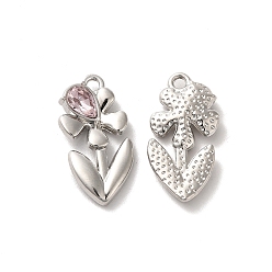 Pink Glass Flower Of Life Pendant, with Platinum Alloy Findings, Lead Free & Cadmium Free, Pink, 23x11.5x4mm, Hole: 1.8mm