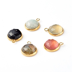 Mixed Stone Handmade Natural Mixed Gemstone Pendants, with Golden 304 Stainless Steel Settings, Faceted, Half Round, 14.5x11.8x5mm, Hole: 1.8mm
