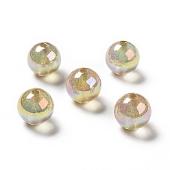 Oro Perlas de acrílico iridiscentes arcoíris transparentes chapadas en uv, perlas de brillo, rondo, oro, 15.5~16x15.5 mm, agujero: 2.6~2.7 mm