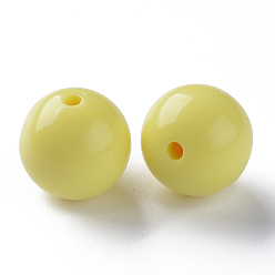 Jaune Perles acryliques opaques, ronde, jaune, 20x19mm, Trou: 3mm, environ111 pcs / 500 g