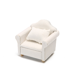 Blanc Mini canapé en bois à une place, avec housse en coton et oreiller, accessoires de meubles de maison de poupée, pour salon miniature, blanc, 64x82x72mm
