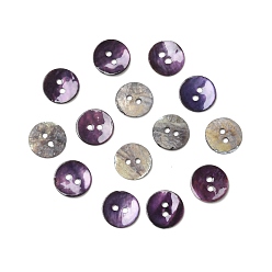 Indigo 2-Hole Mother of Pearl Buttons, Natural Akoya Shell Button, Dyed, Flat Round, Indigo, 12.5x1mm, Hole: 1.8mm, about 1440pcs/bag