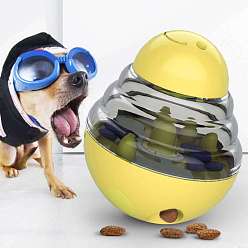 Amarillo Vaso ovalado de plástico para perros y gatos iq, dispensador interactivo de alimentos para mascotas con fugas, juguete para mascotas alimentador lento, amarillo, 125x100x100 mm