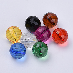 Couleur Mélangete Perles acryliques transparentes, facette, ronde, couleur mixte, 10x10mm, trou: 1.9 mm, environ 878 pcs / 500 g