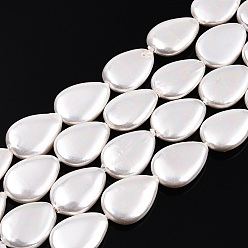 Creamy White Electroplate Natural Freshwater Shell Beads Strands, Teardrop, Creamy White, 18x13x4mm, Hole: 1mm, about 23pcs/strand, 16.14 inch(41cm)