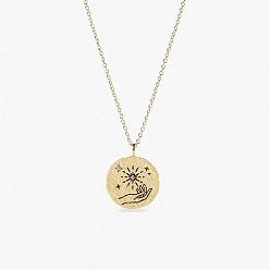 Étoile  Colliers à pendentif rond plat en acier titane, collier chaîne rolo pour femme, étoiles, 17-3/4 pouce (45 cm)